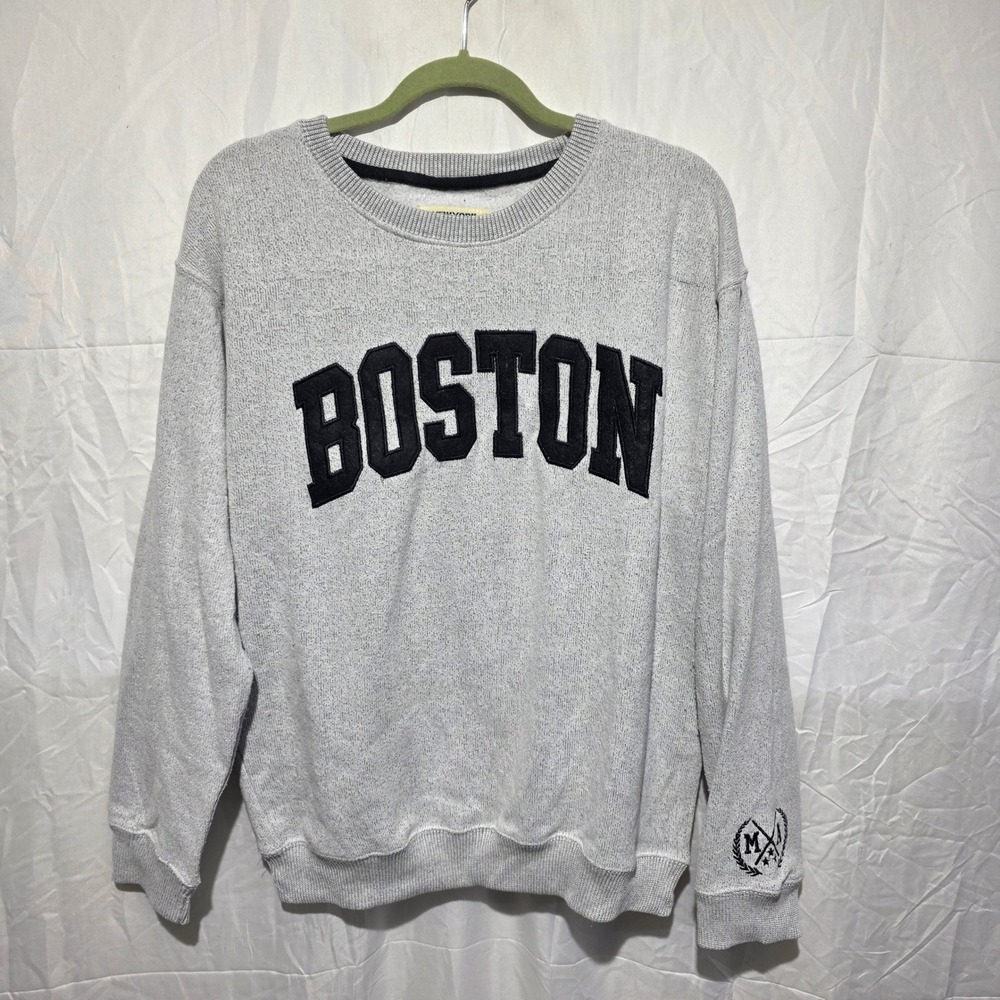 New York Popular Boston Crewneck Sweatshirt Gray Heather Mens Medium Graphic